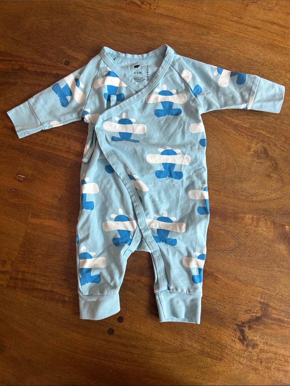 Monica + Andy Organic Cotton Airplane Kimono Romper | 0-3 Months | Like New